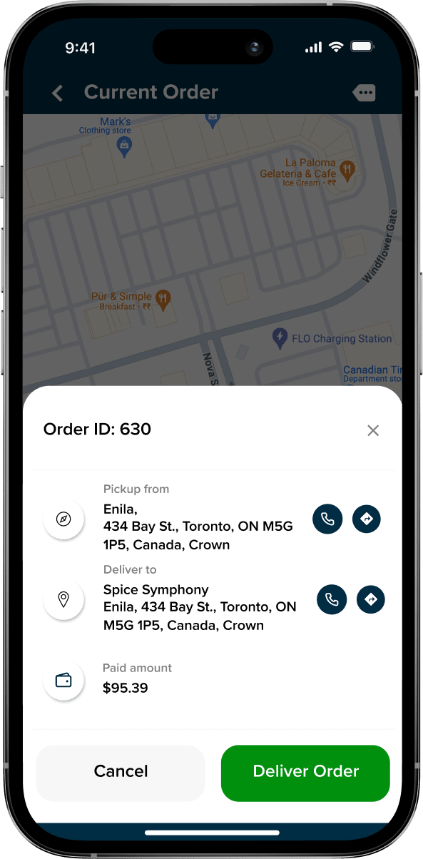 order management in driver app
