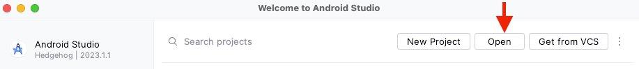 Option to open an existing Android Studio project