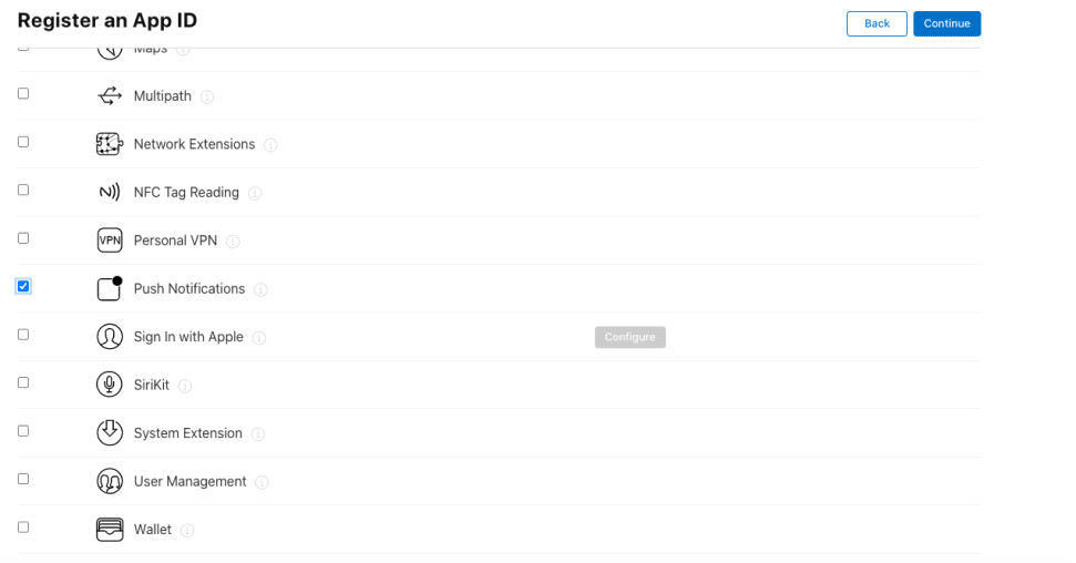 register food order delivery app in apple developer portal