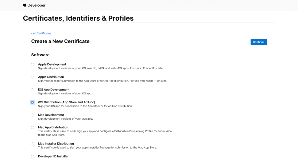 ios distribution in apple developer portal