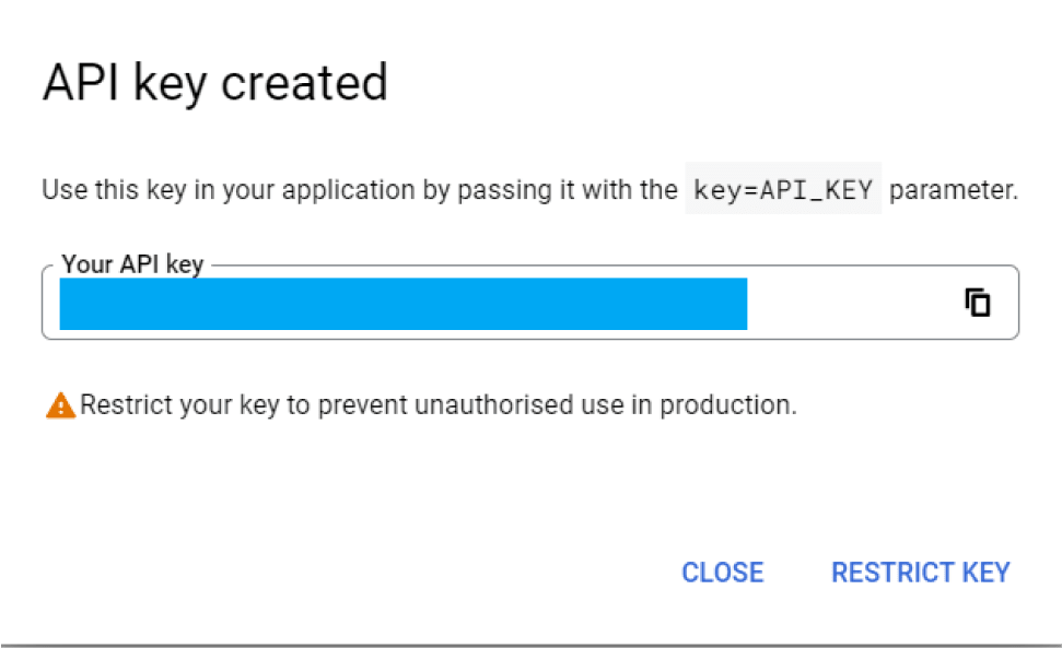 API key creation for android food ordering delivery app