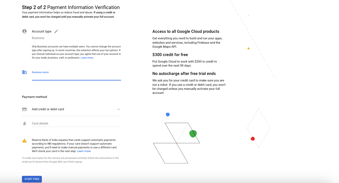 verification step in google map api for food app
