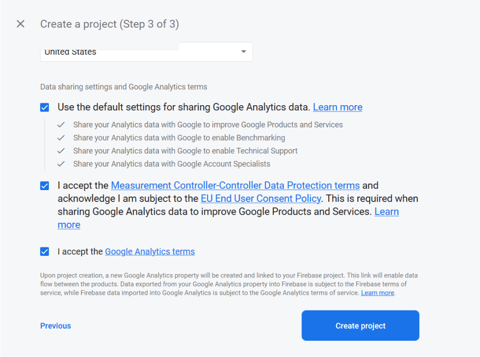 create project in firebase