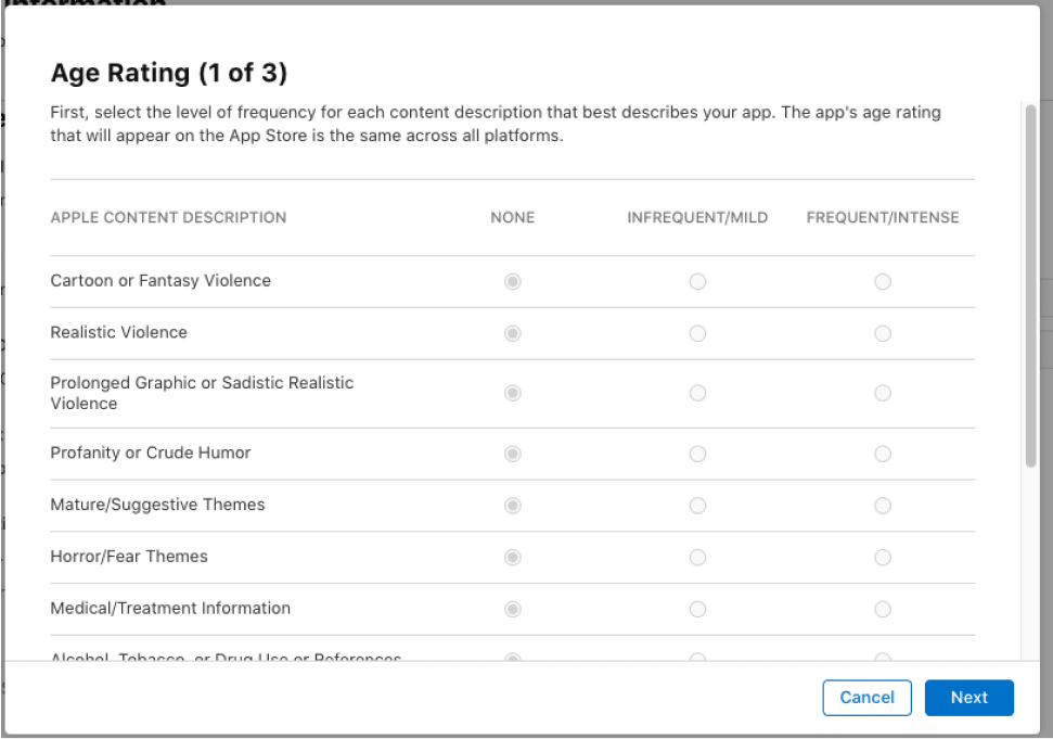 Age rating in Release Build ios food ordering app