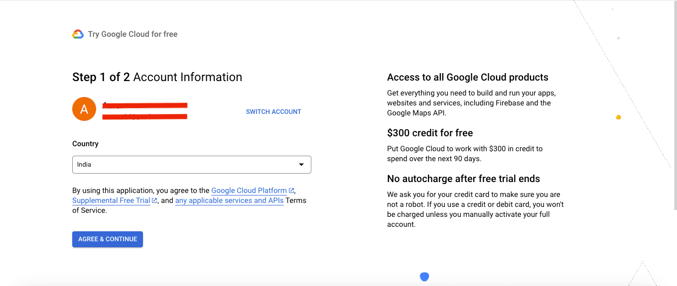 account information in google map API for food app