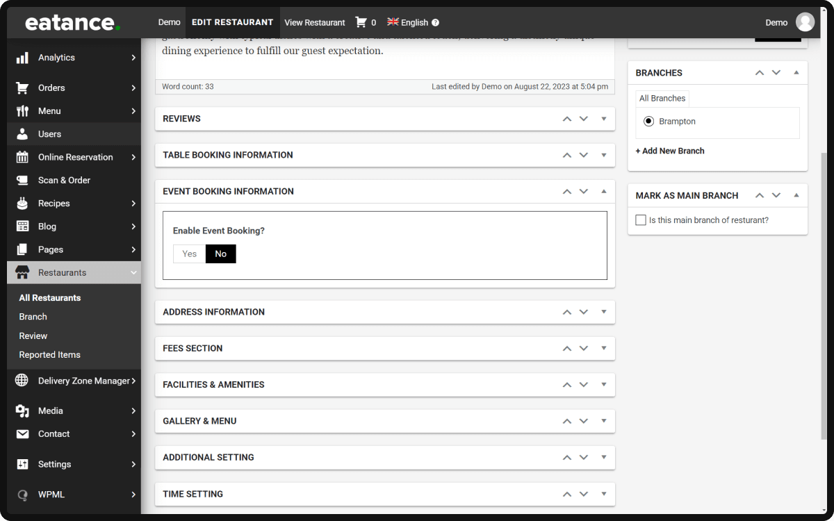 Enable Event Booking