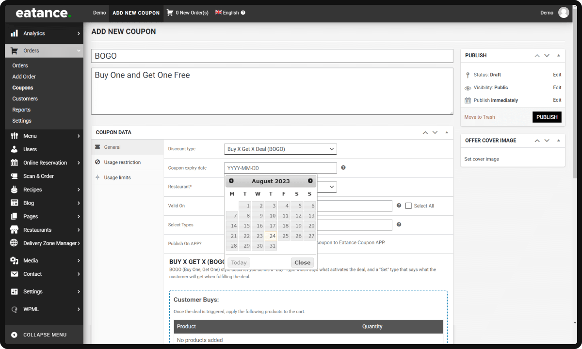 Setting Up BOGO Offer Expiry Date