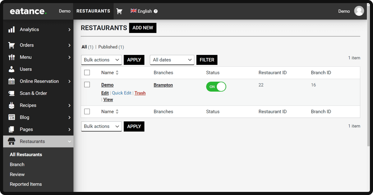 Status Toggle Button ON