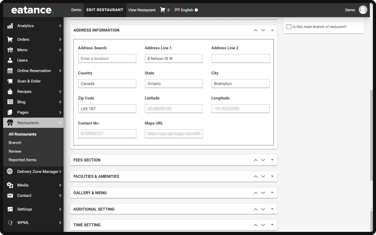 Set up Address information