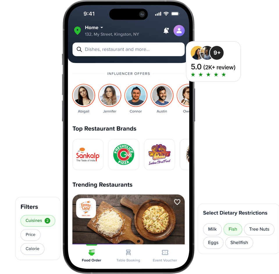 food discovery app with table booking ordering event voucher
