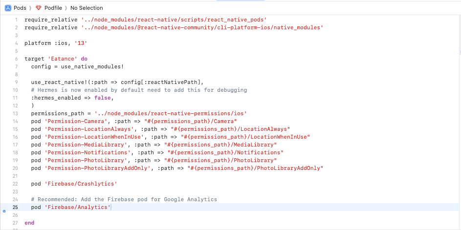setup podfile for food ordering delivery app