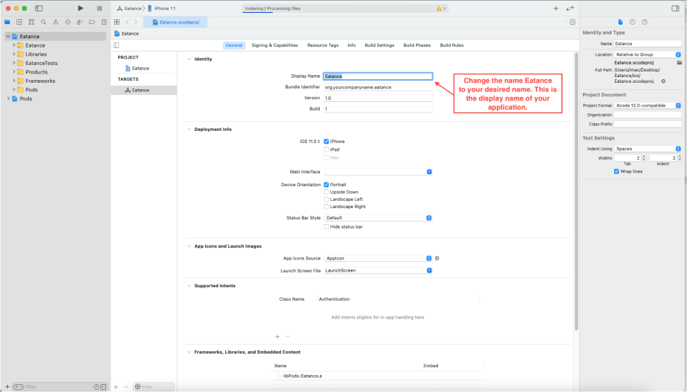 change the application name from whitelabel food app name