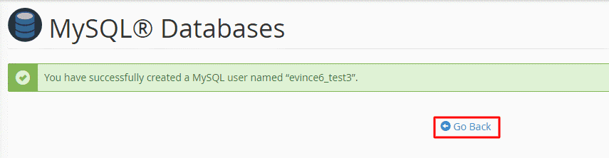 Confirmation message for successful database creation