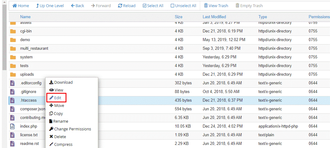 change it from the .htaccess for Eatance Multi Restaurant App