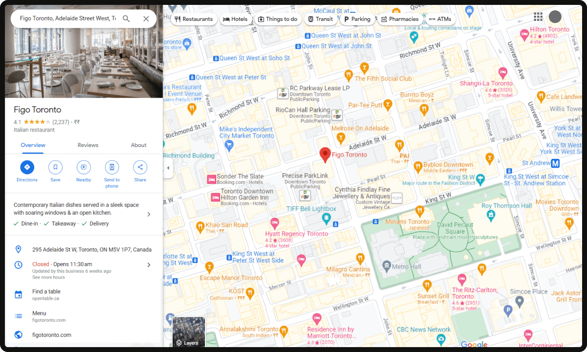 Searching Restaurant Location Google Maps