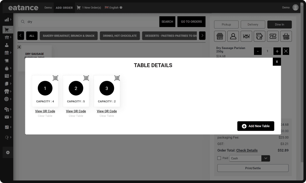 Select the table in Restaurant website
