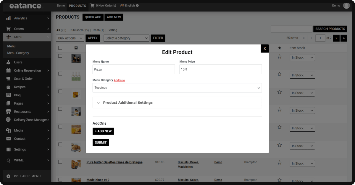 Configuring Toppings Section