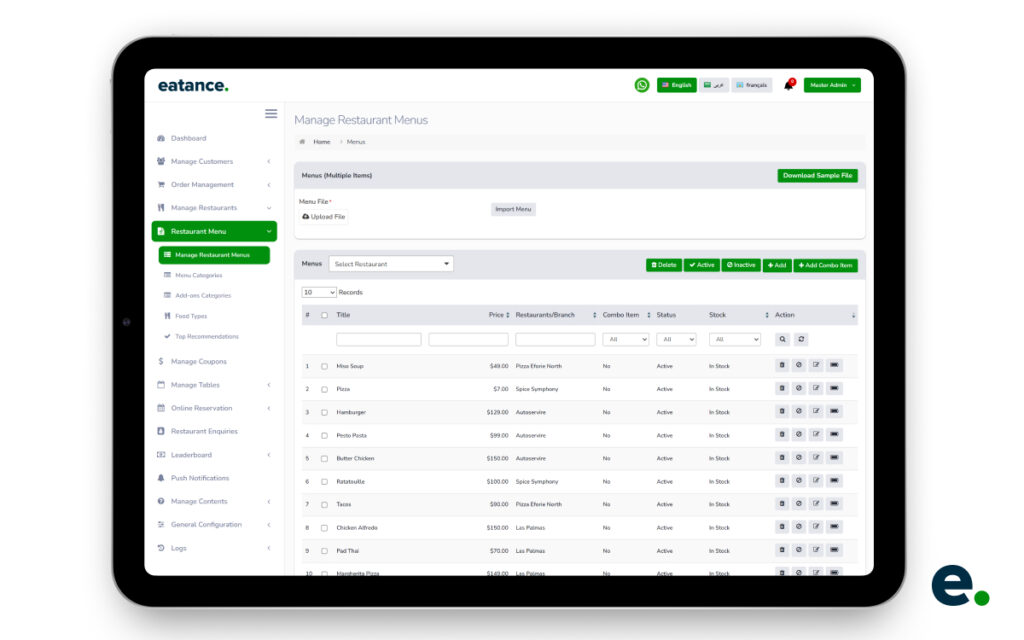 Optimize menu in Eatance Multi Restaurant Application