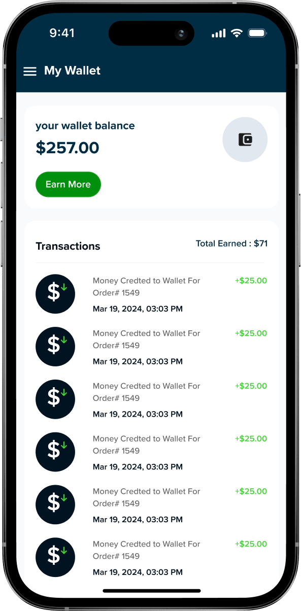 customer wallet management in food ordering app