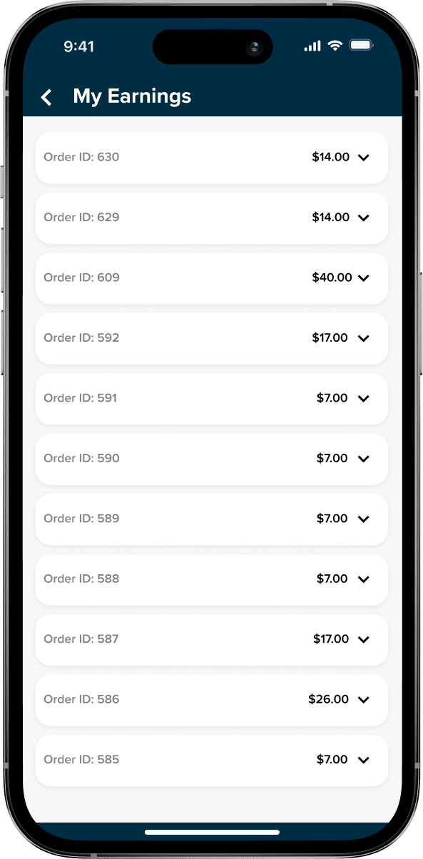 multi restaurant food delivery app driver earning screen