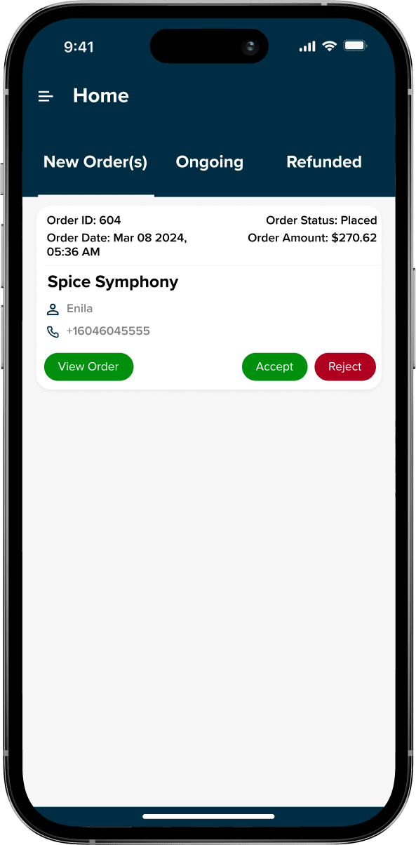 multi restaurant food delivery app new order screen